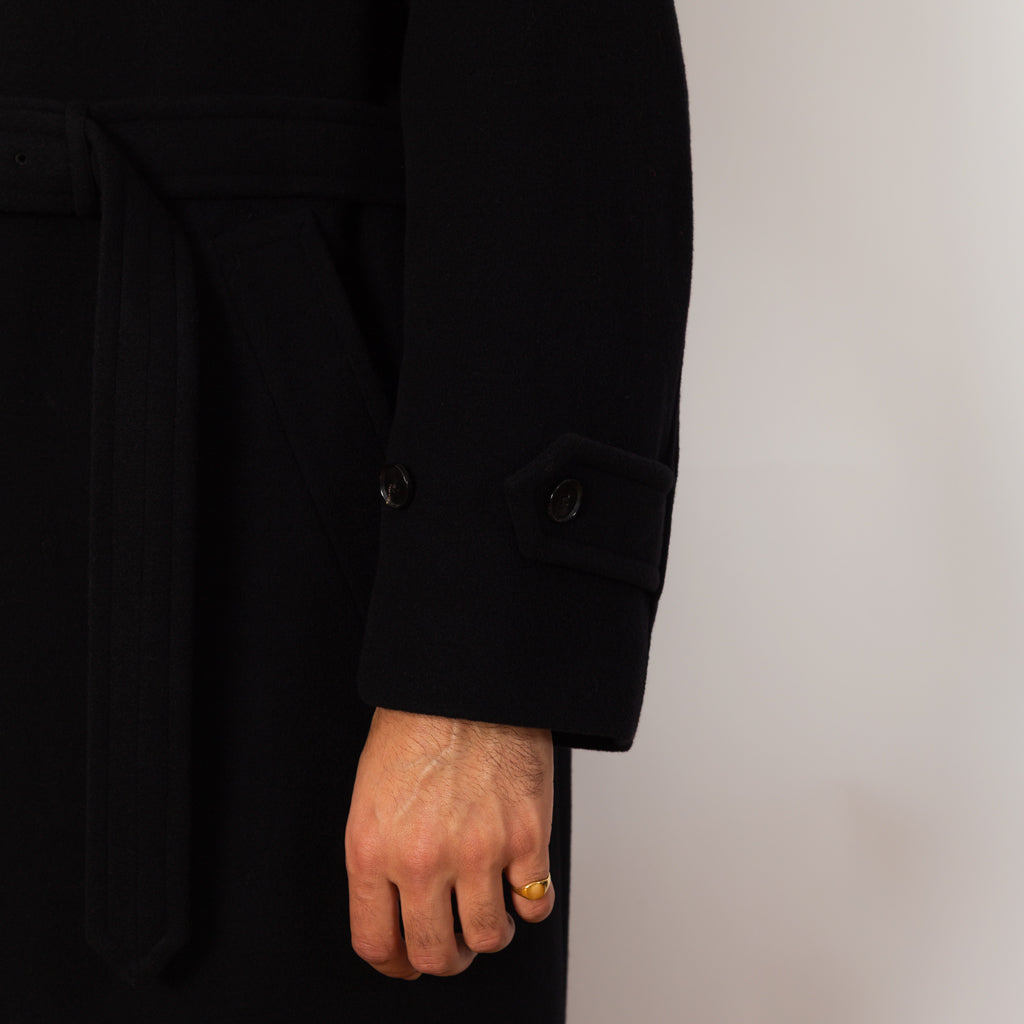 Wool Mosser Soutien Collar Coat - Black