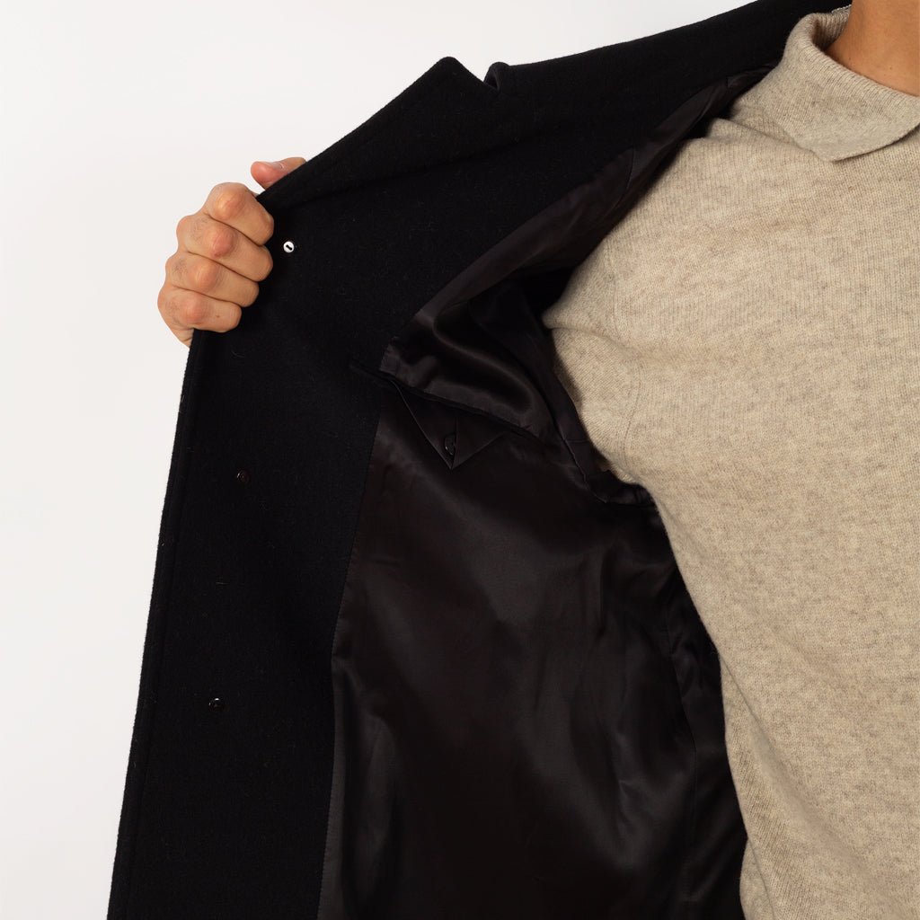 Wool Mosser Soutien Collar Coat - Black