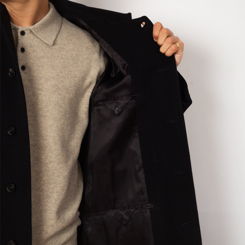 Wool Mosser Soutien Collar Coat - Black