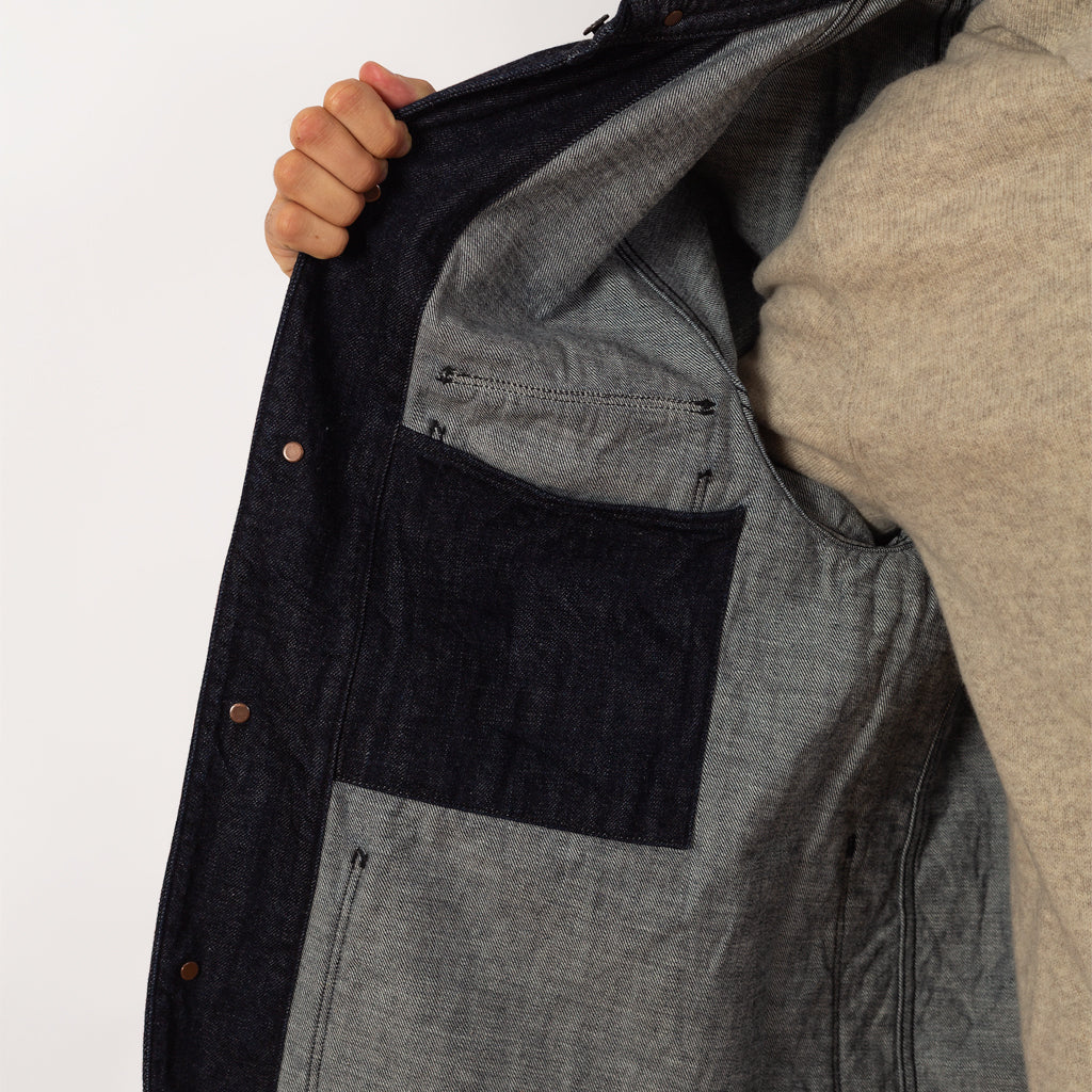 KAPITAL ブラックブーツカットデニム　cactus コーティングデニム KAPITAL 10oz BLKxBLK Denim CACTUS Coverall Black | HAVEN