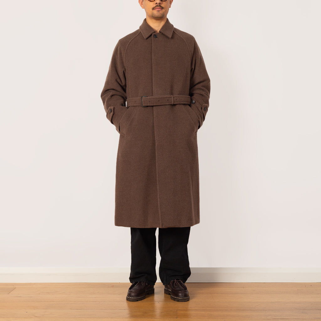 Wool Mosser Soutien Collar Coat - Top Brown | Auralee | Peggs & son.