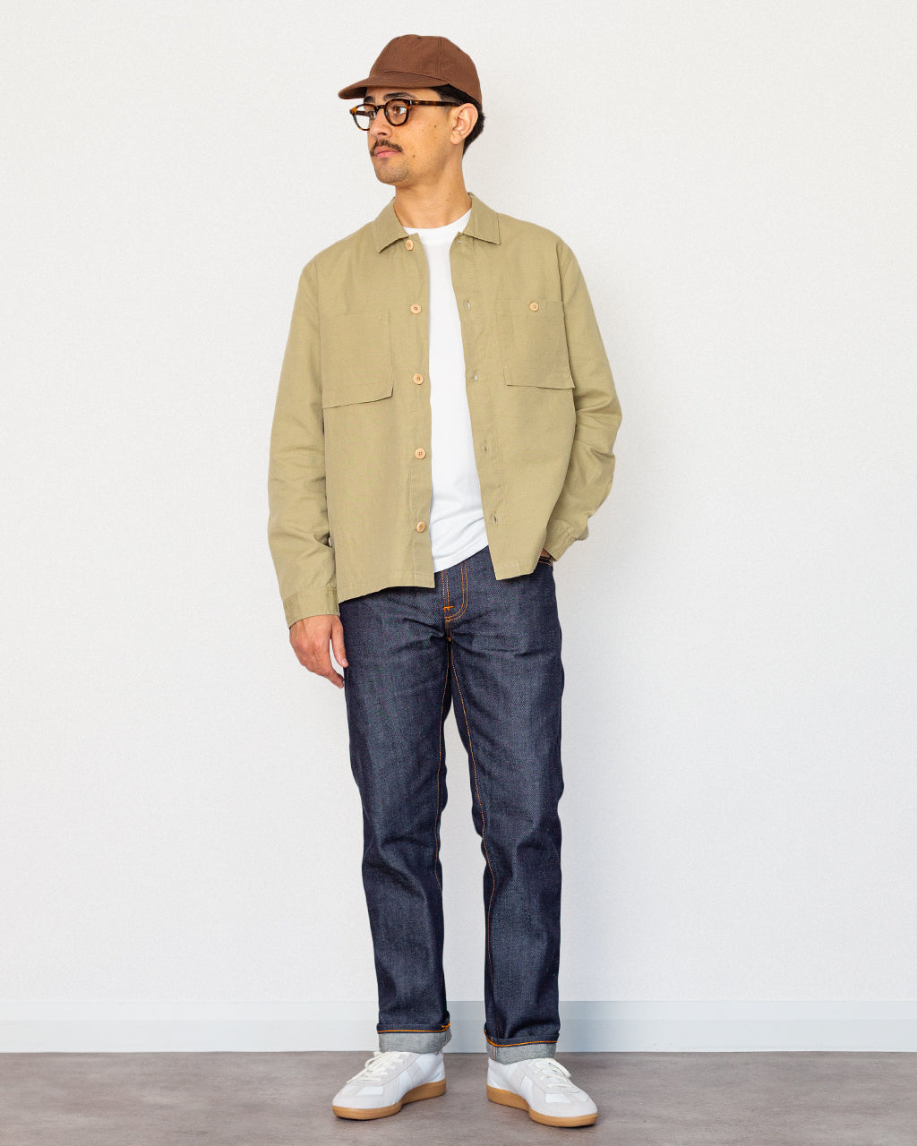 Patch Overshirt - Light Khaki Slub Linen
