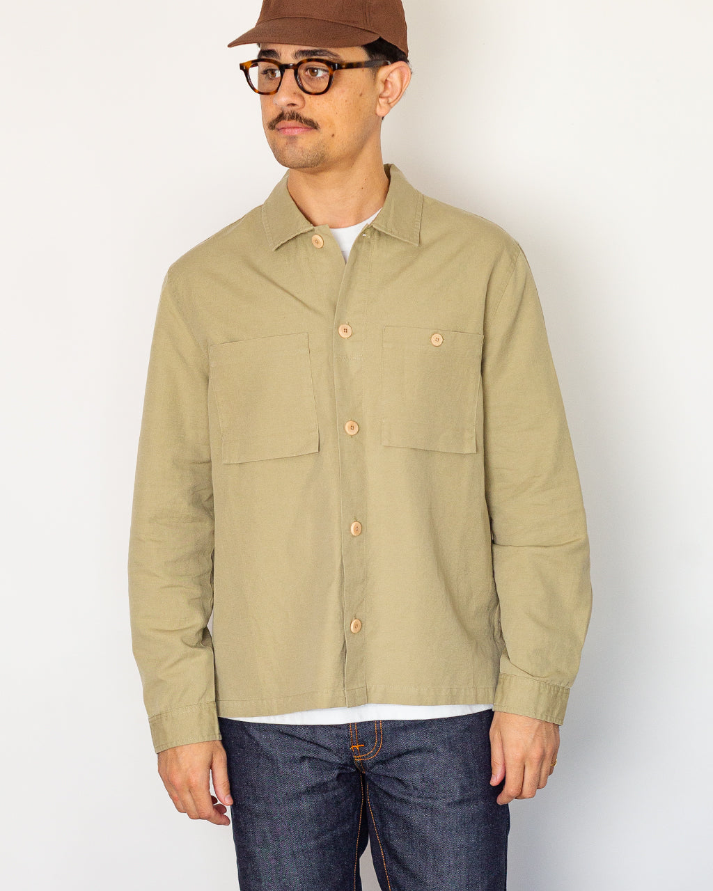 Patch Overshirt - Light Khaki Slub Linen