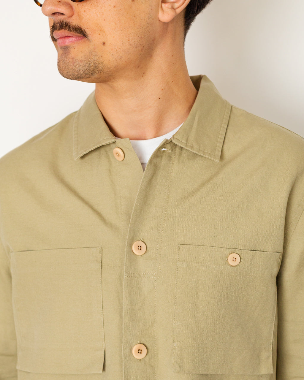 Patch Overshirt - Light Khaki Slub Linen