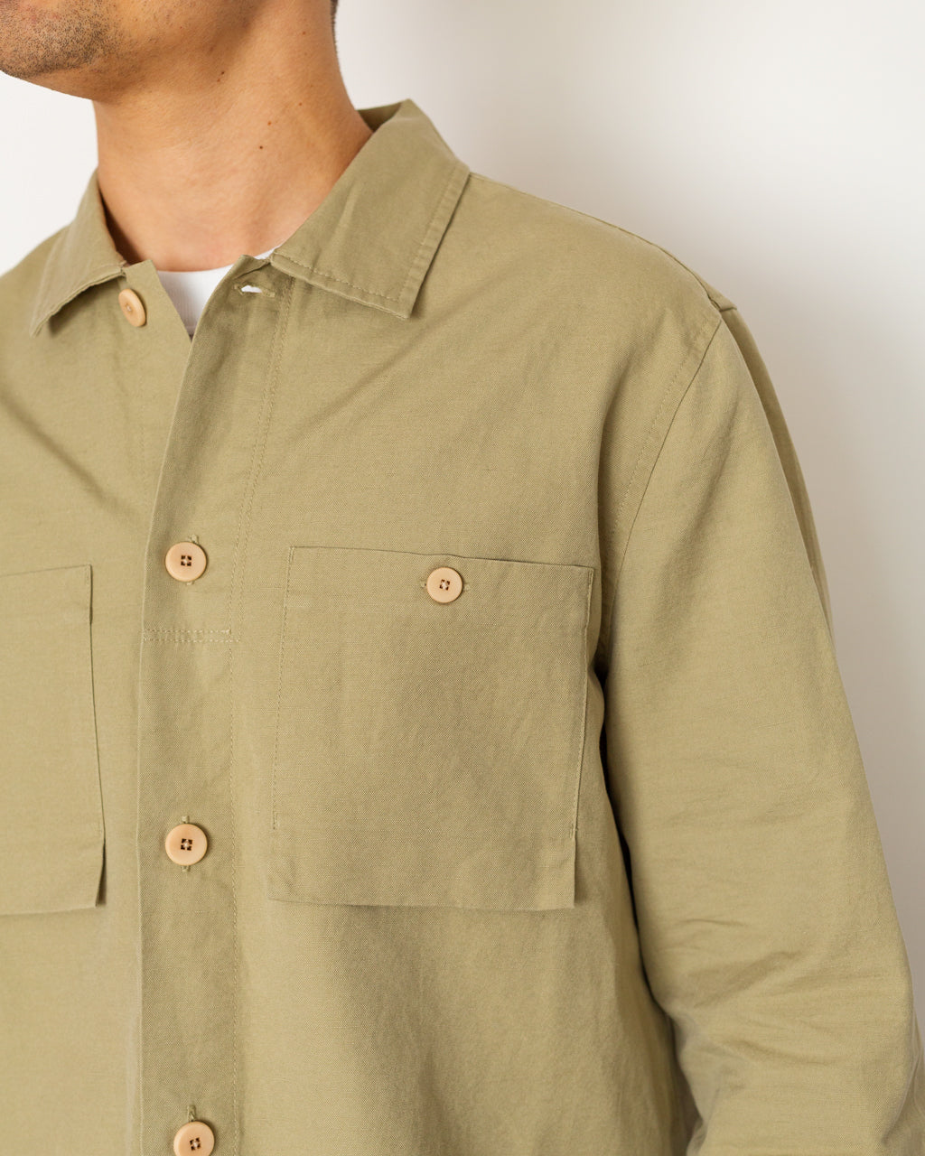 Patch Overshirt - Light Khaki Slub Linen