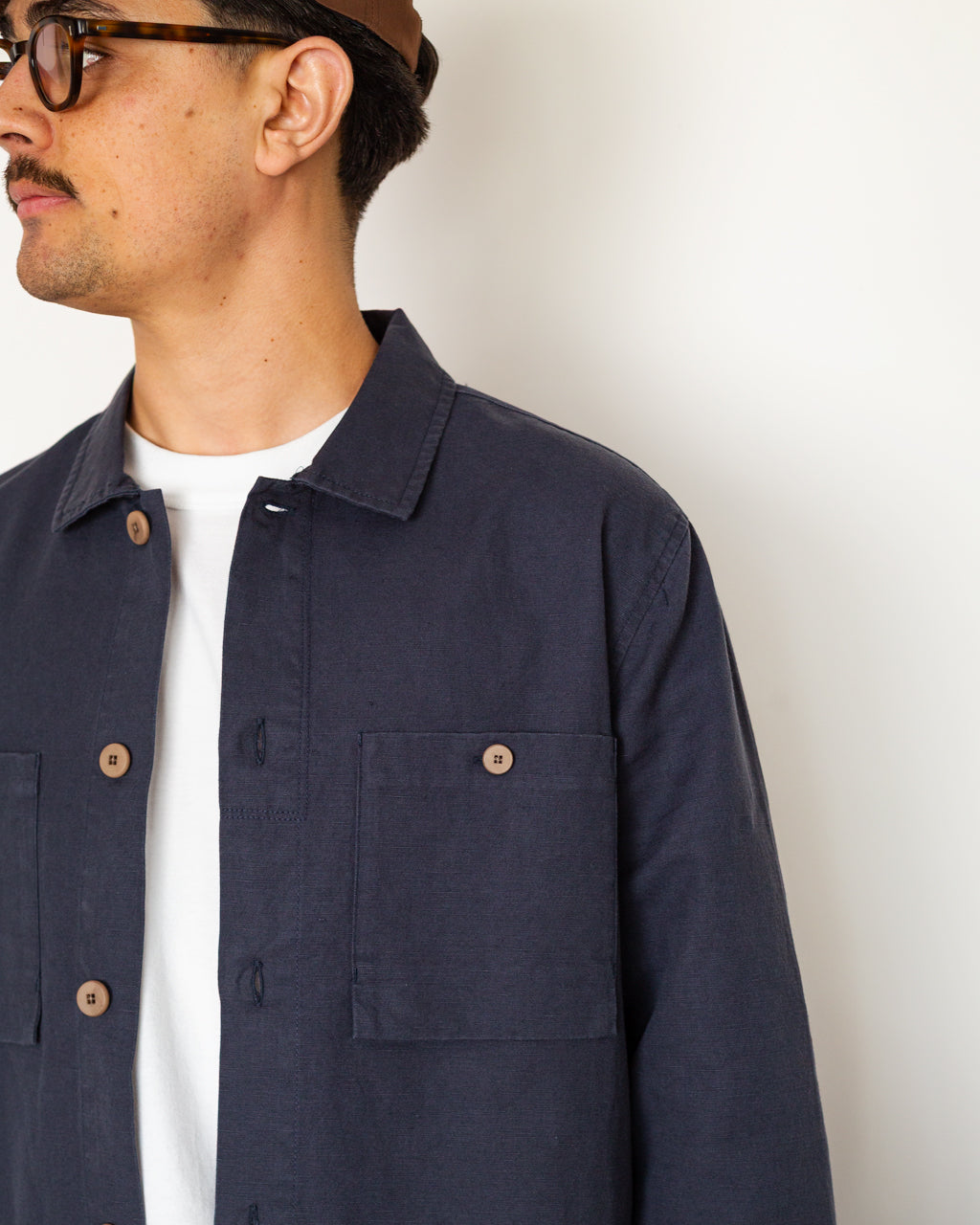 Patch Overshirt - Dark Navy Slub Linen