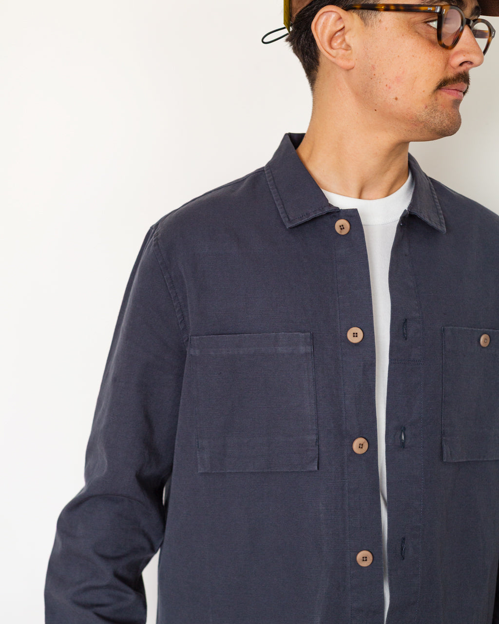 Patch Overshirt - Dark Navy Slub Linen
