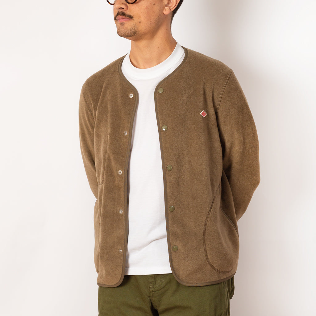 Fleece Collarless Jacket - Khaki | Danton | Peggs & son
