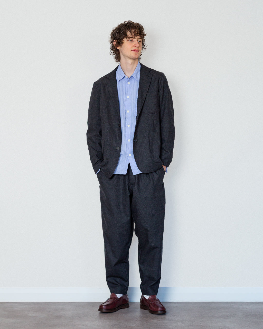 Pleated Track Pant - Charcoal IT Tweed