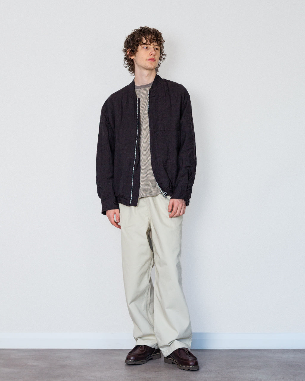 Tumble Washed Full Zip Short Jacket - Brown