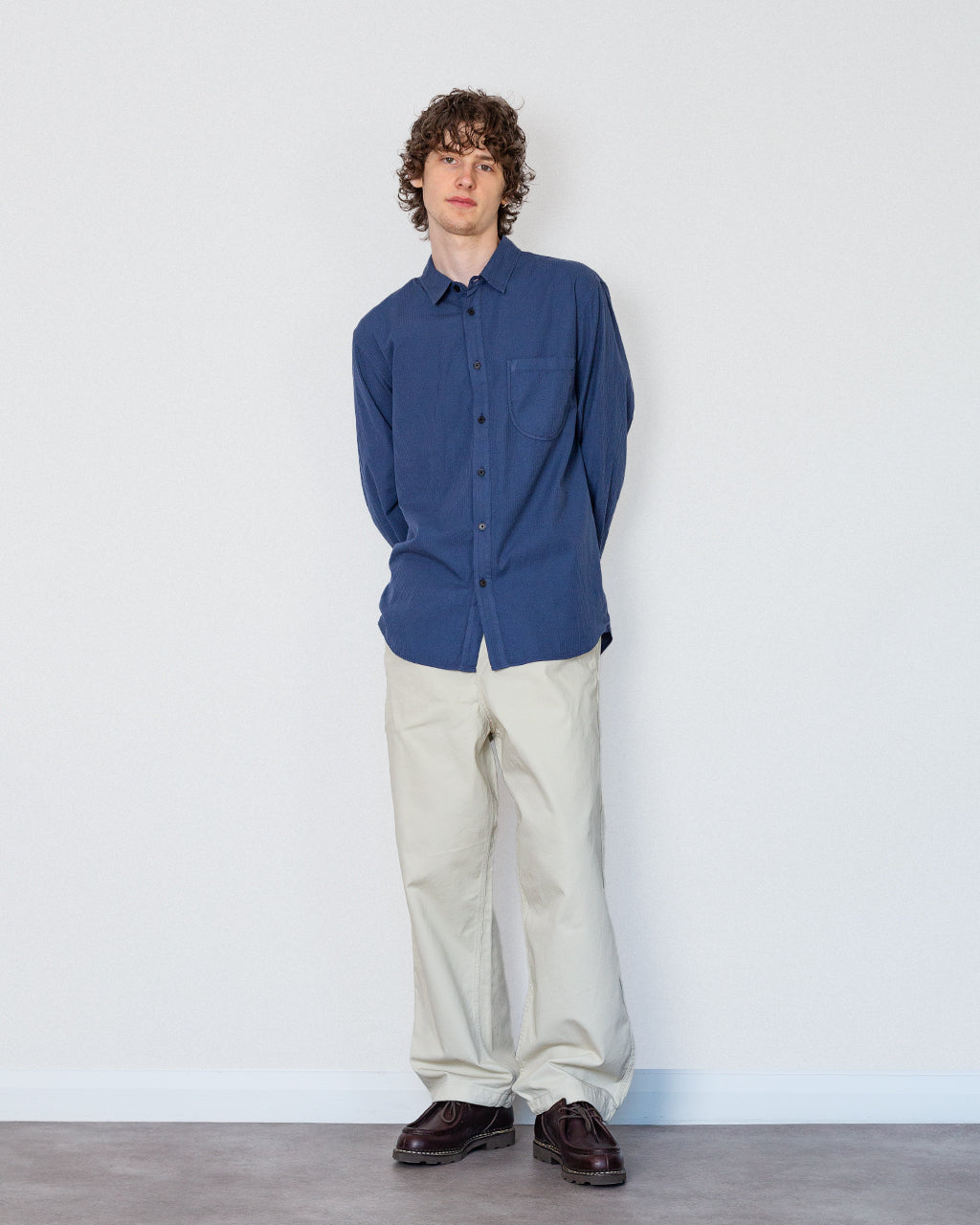 Herringbone Curve Shirt - Soft Navy
