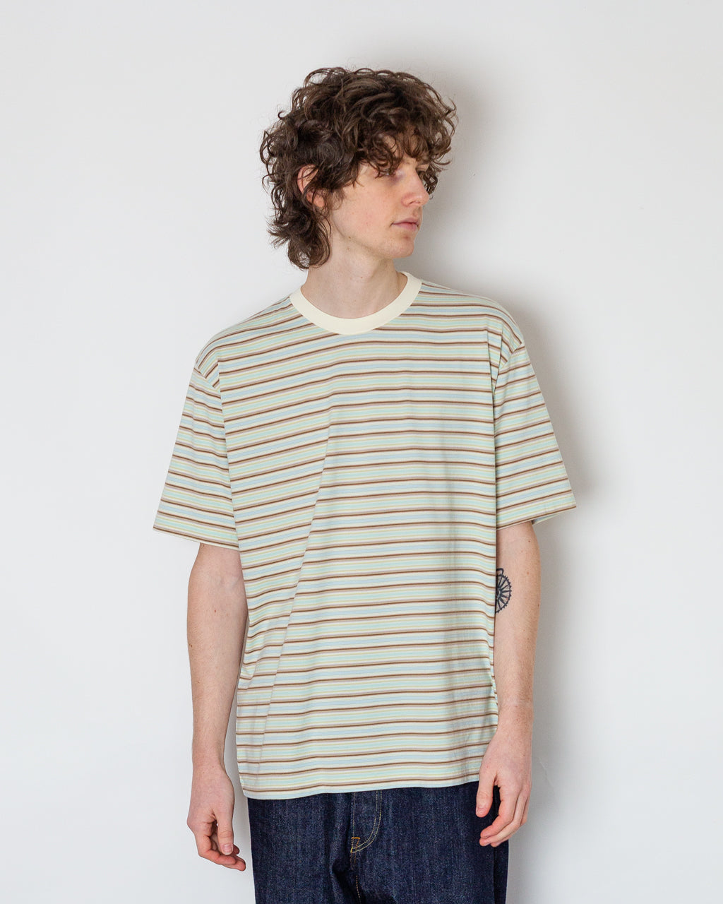 Gradient Stripe Jersey Tee - Faded Mint Stripe | Auralee | Peggs