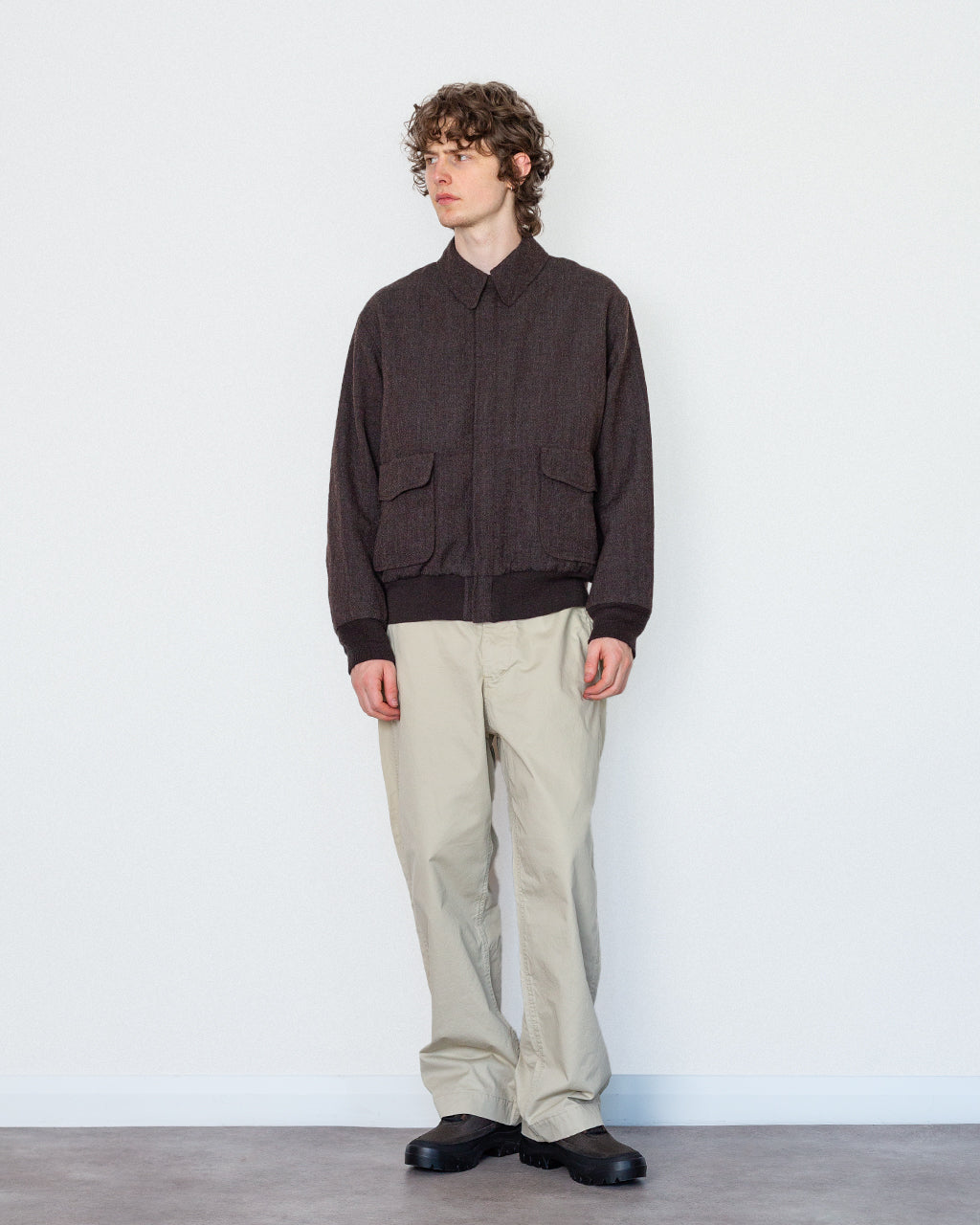 Wool Herringbone Flight Jacket - Top Brown
