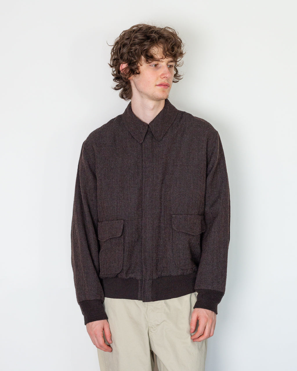 Wool Herringbone Flight Jacket - Top Brown