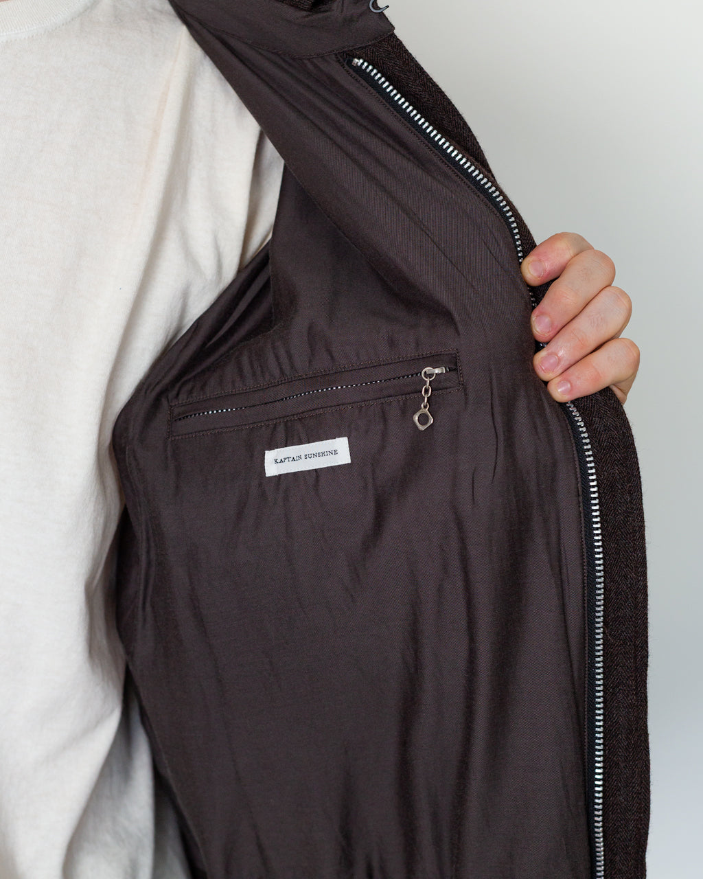 Wool Herringbone Flight Jacket - Top Brown