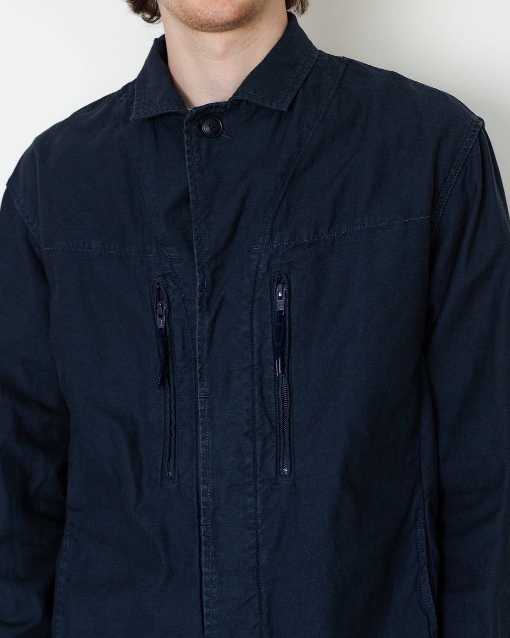 Back Satin F-1 Style Shirt Jacket - Navy