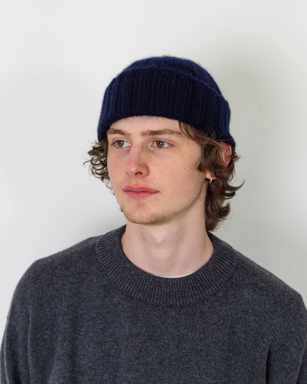 Cashmere Rib Watch Cap - Navy