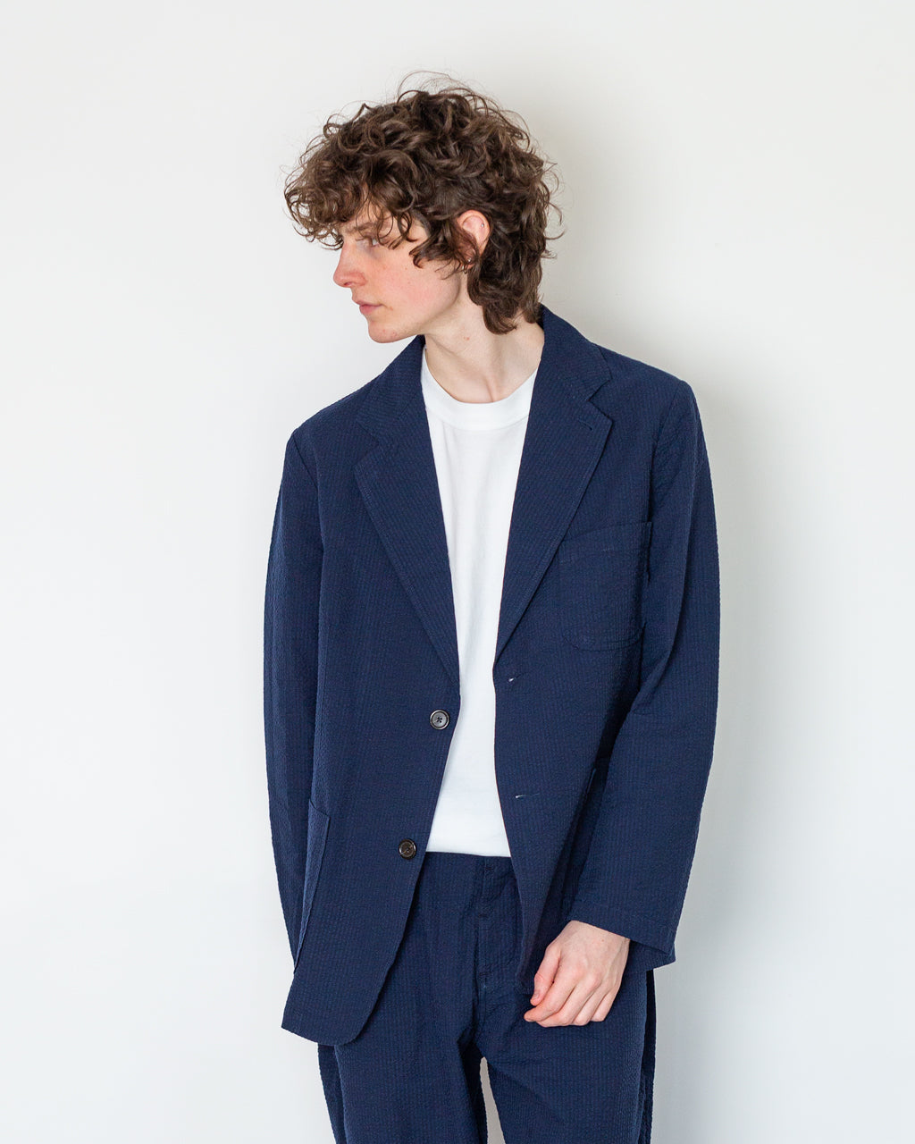 Two Button Jacket Derby Stripe - Navy