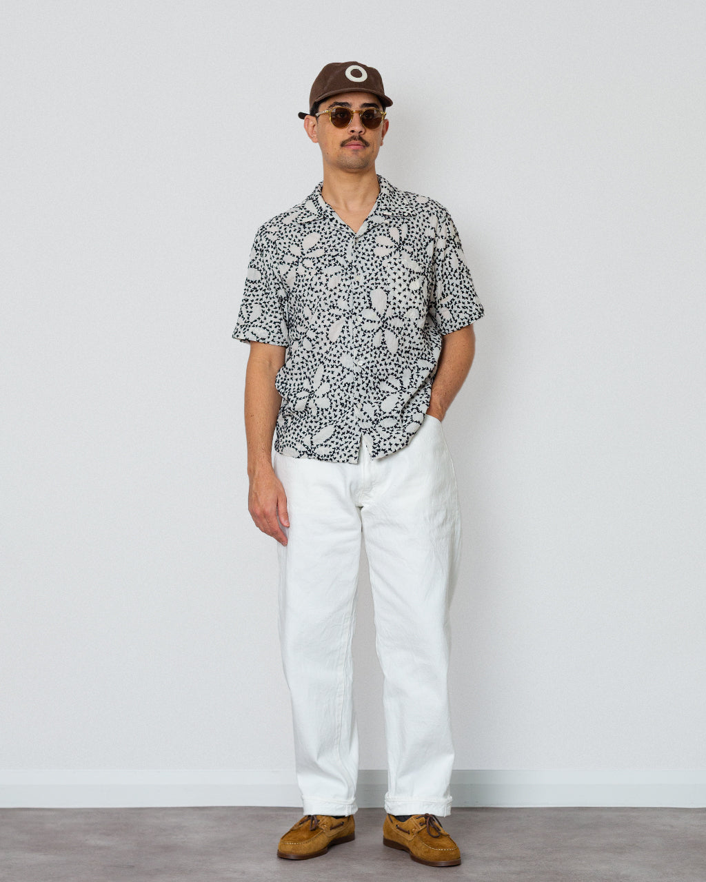 Road Shirt - Ecru Black Kantha Flower