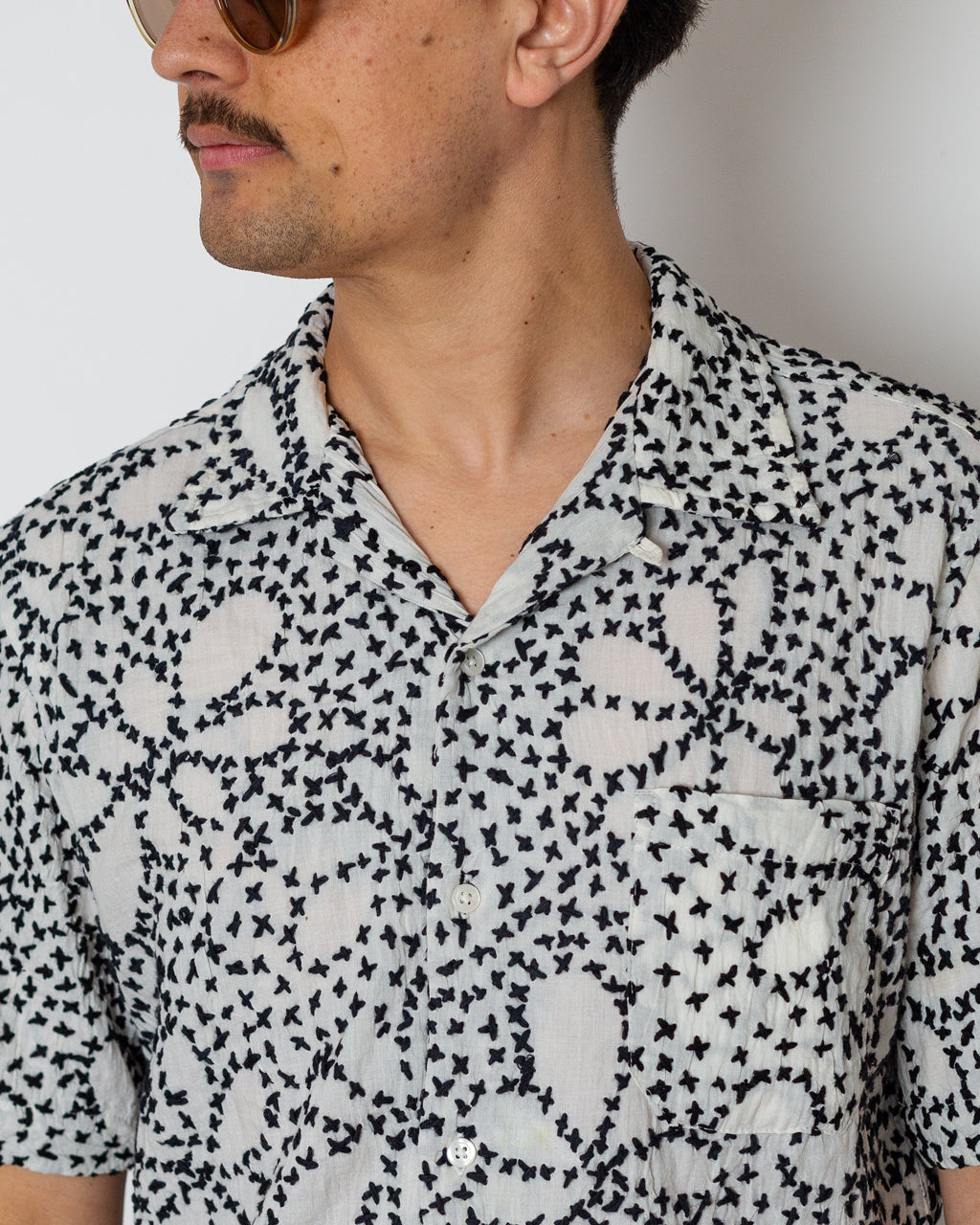 Road Shirt - Ecru Black Kantha Flower