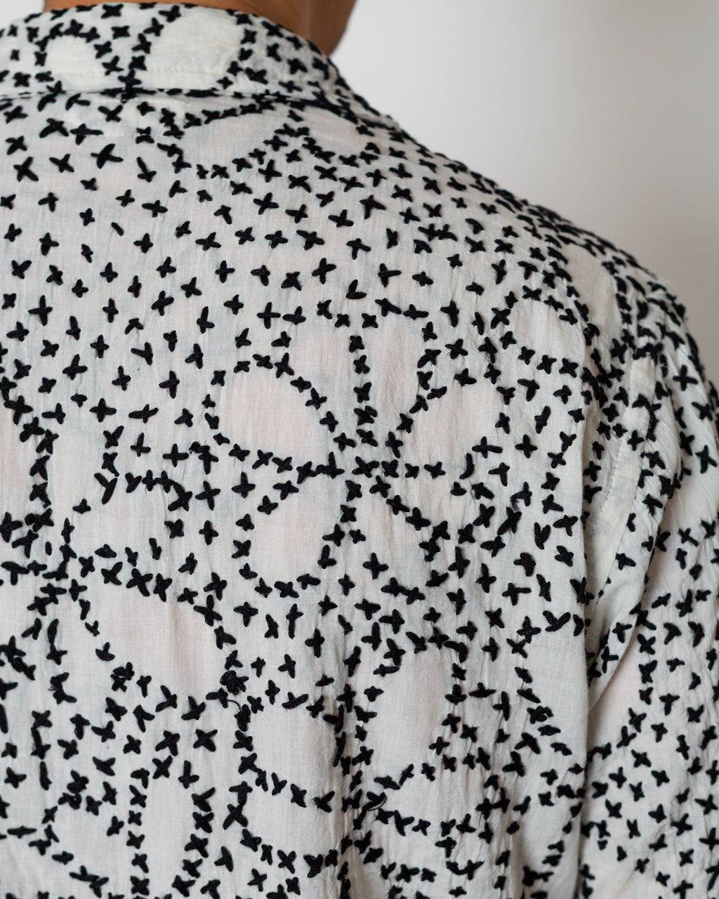 Road Shirt - Ecru Black Kantha Flower