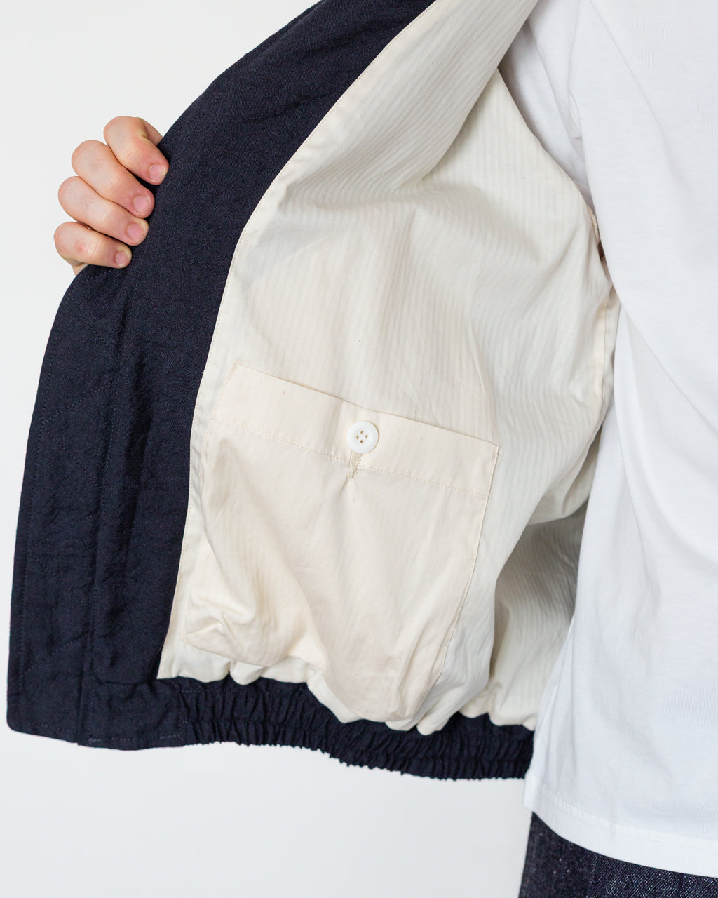 Tumble Washed Full Zip Short Jacket - Navy