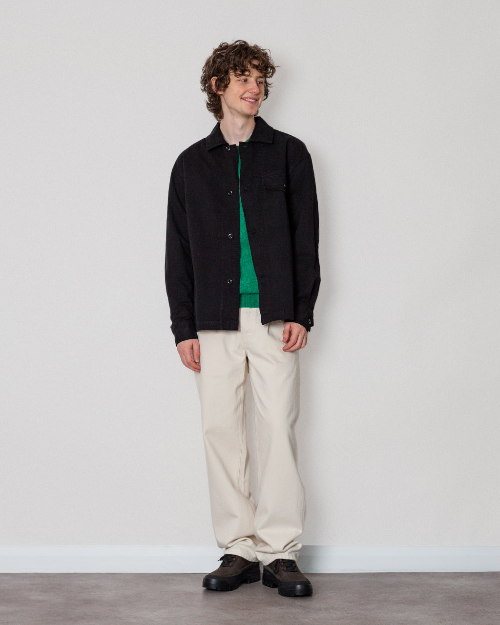 STITCH POCKET OVERSHIRT - Black