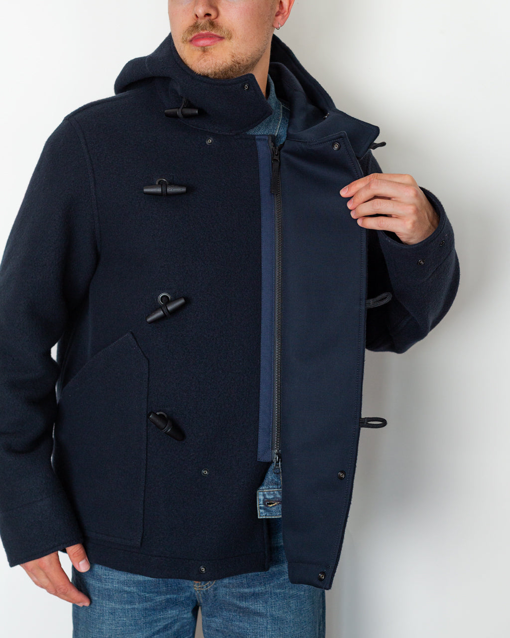 Melton Wool Short Parka - Navy Blue V0020