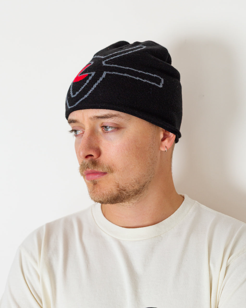 Merino Wool Beanie - Black/Red