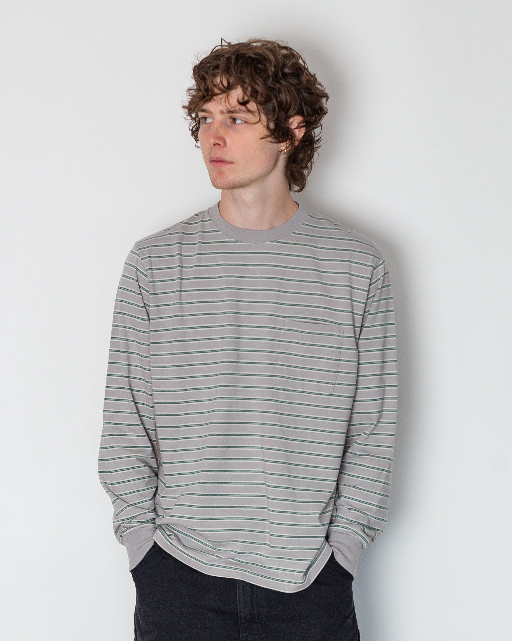 Pocket T-Shirt Interlock Stripe - Grey