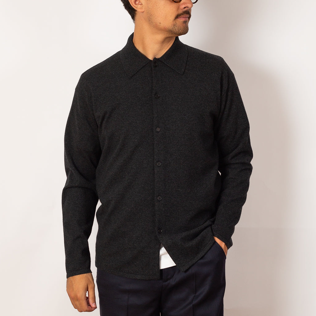 High Twist Wool Knit Shirt Cardigan - Charcoal
