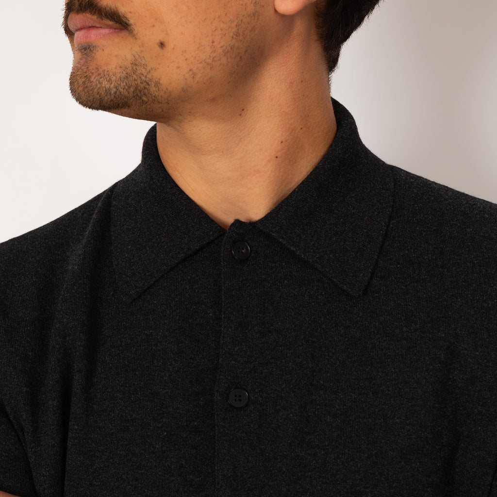 High Twist Wool Knit Shirt Cardigan - Charcoal