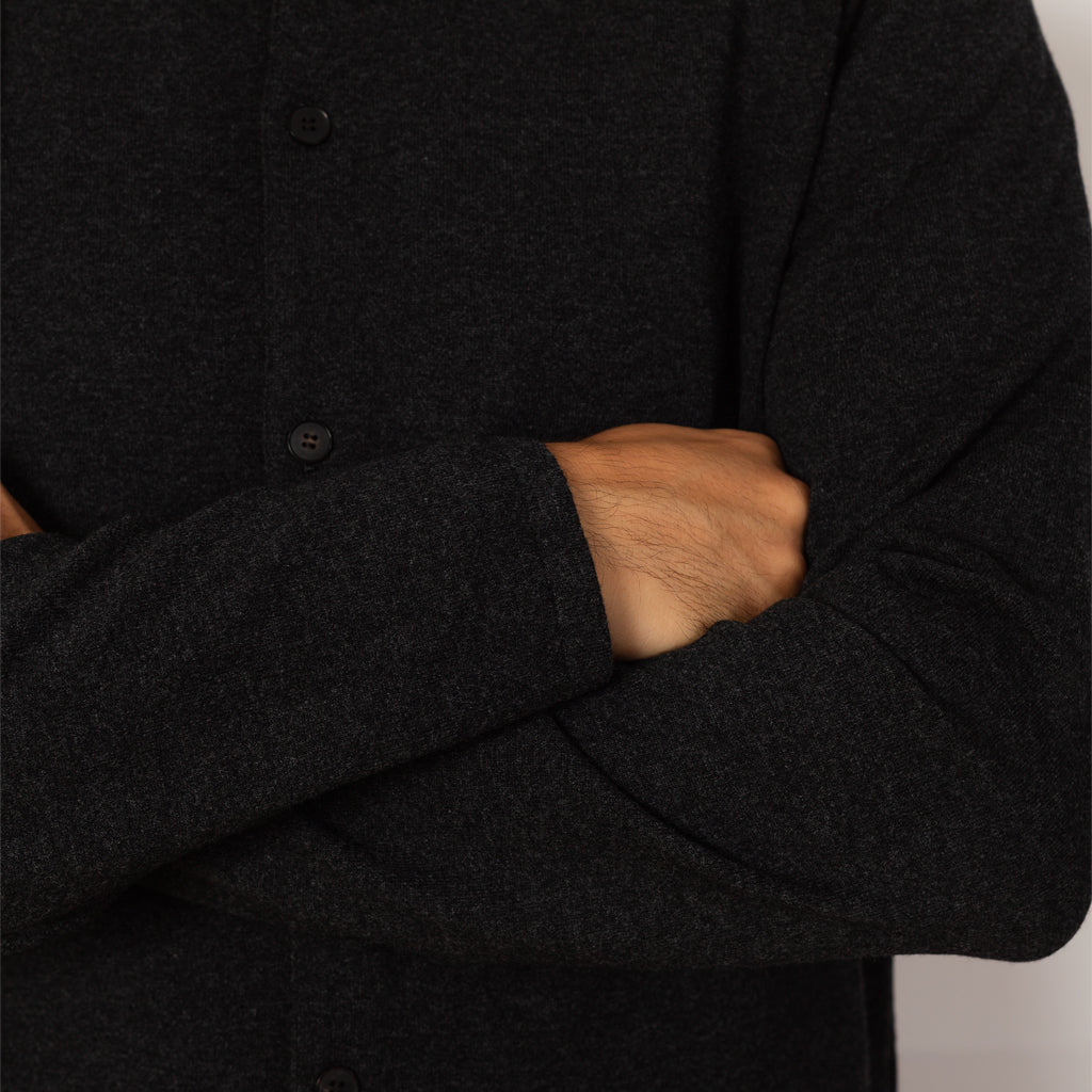 High Twist Wool Knit Shirt Cardigan - Charcoal