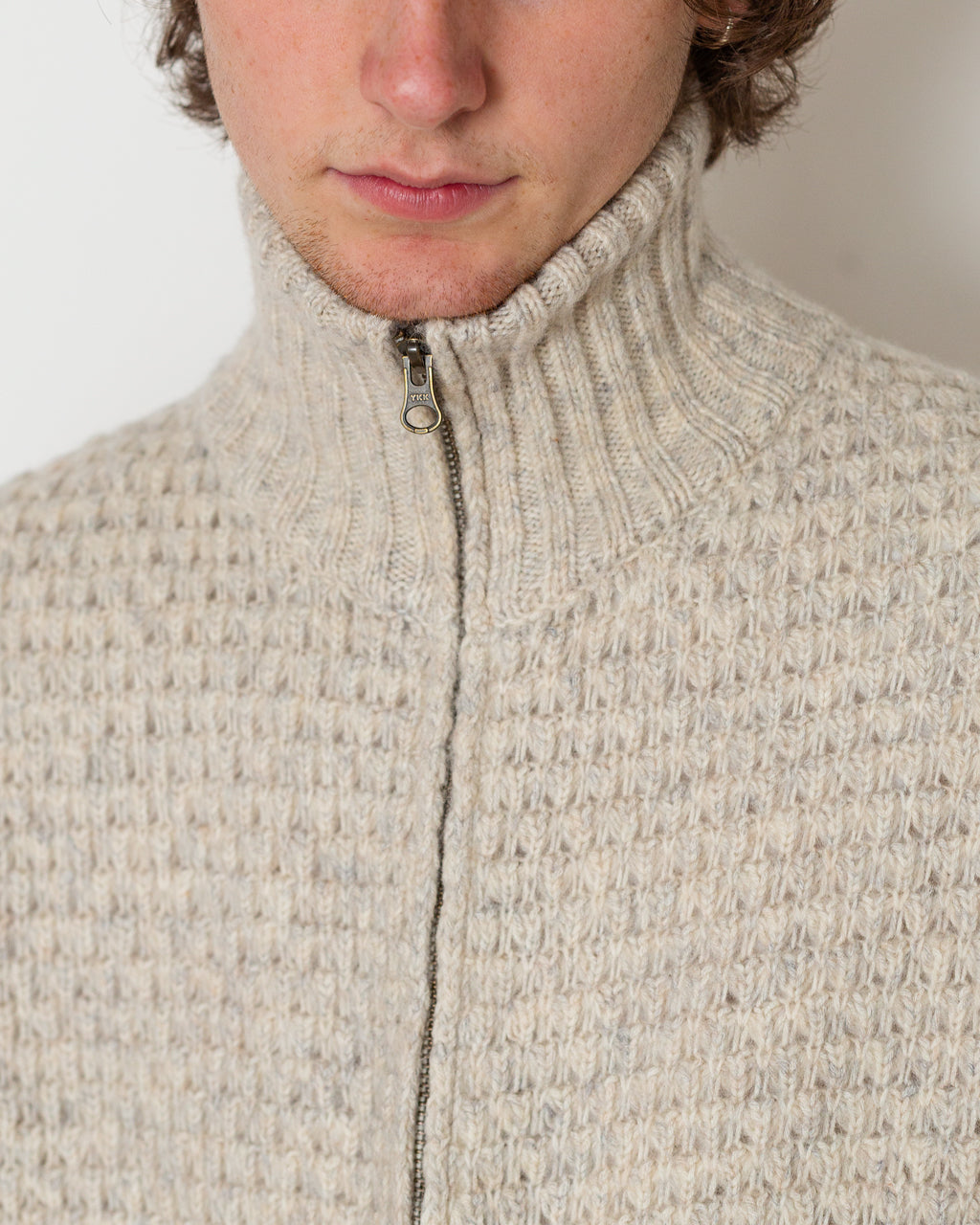Full Zip Style Popcorn Pattern - Off White
