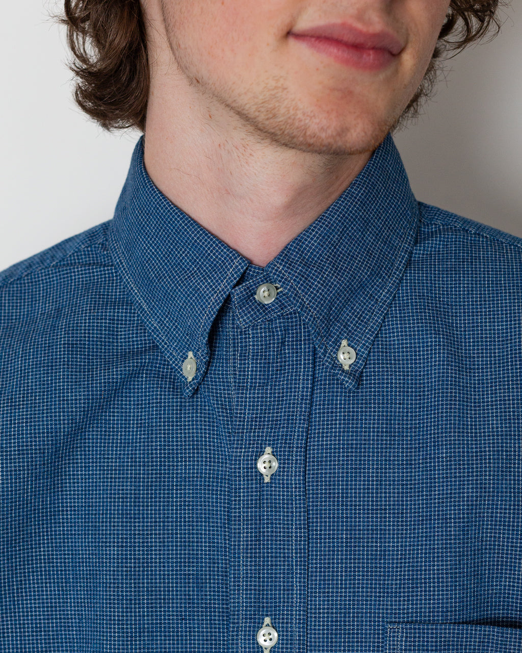 Small Check Standard B.D. Shirt - Indigo Chambray