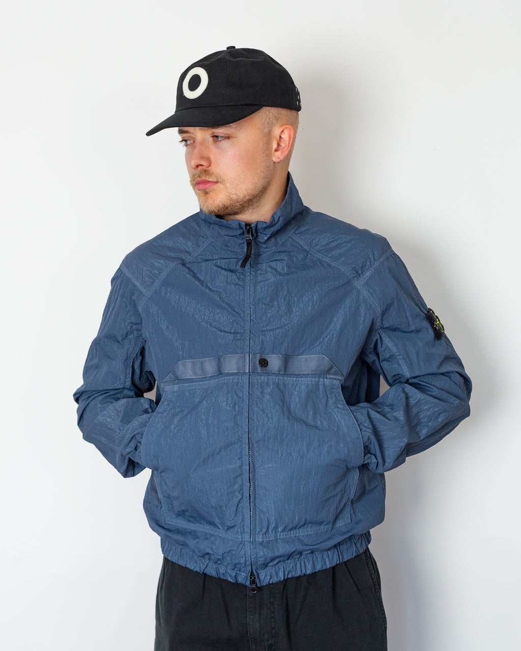 Warp Rib Nylon-TC Hi Collar Jacket - Slate Blue V002E