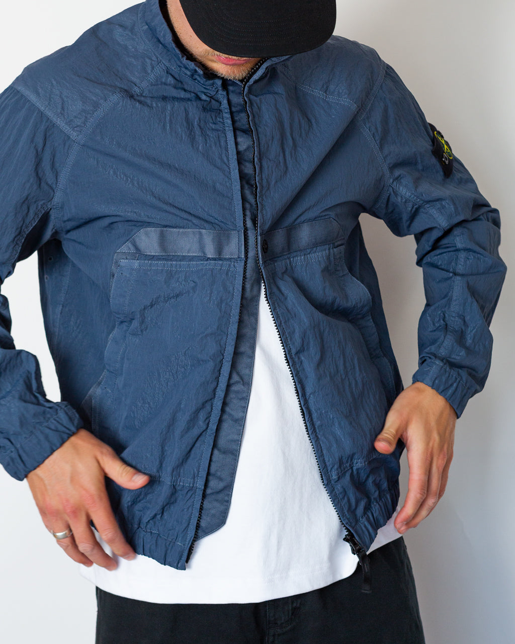 Warp Rib Nylon-TC Hi Collar Jacket - Slate Blue V002E