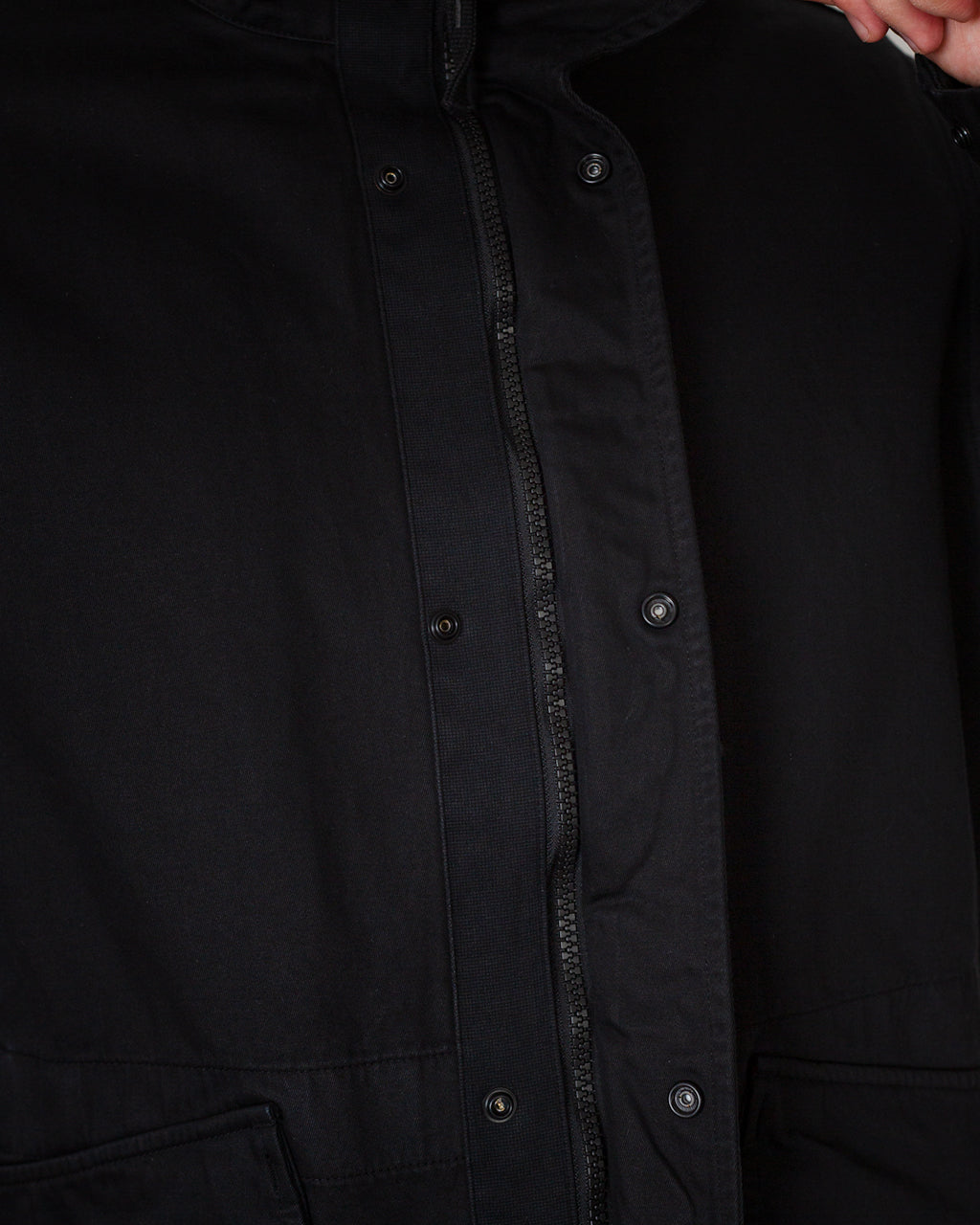 Cotton Linen Drill Short Parka - Black V0029