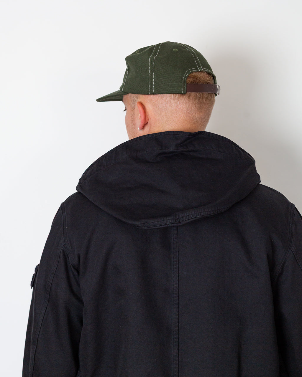 Cotton Linen Drill Short Parka - Black V0029