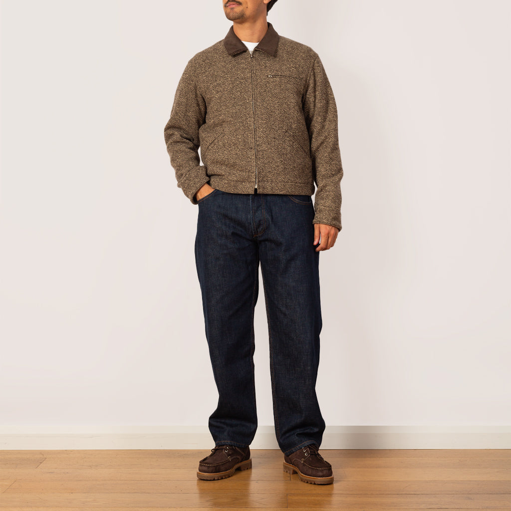 Homespun Tweed Zip Blouson - Brown