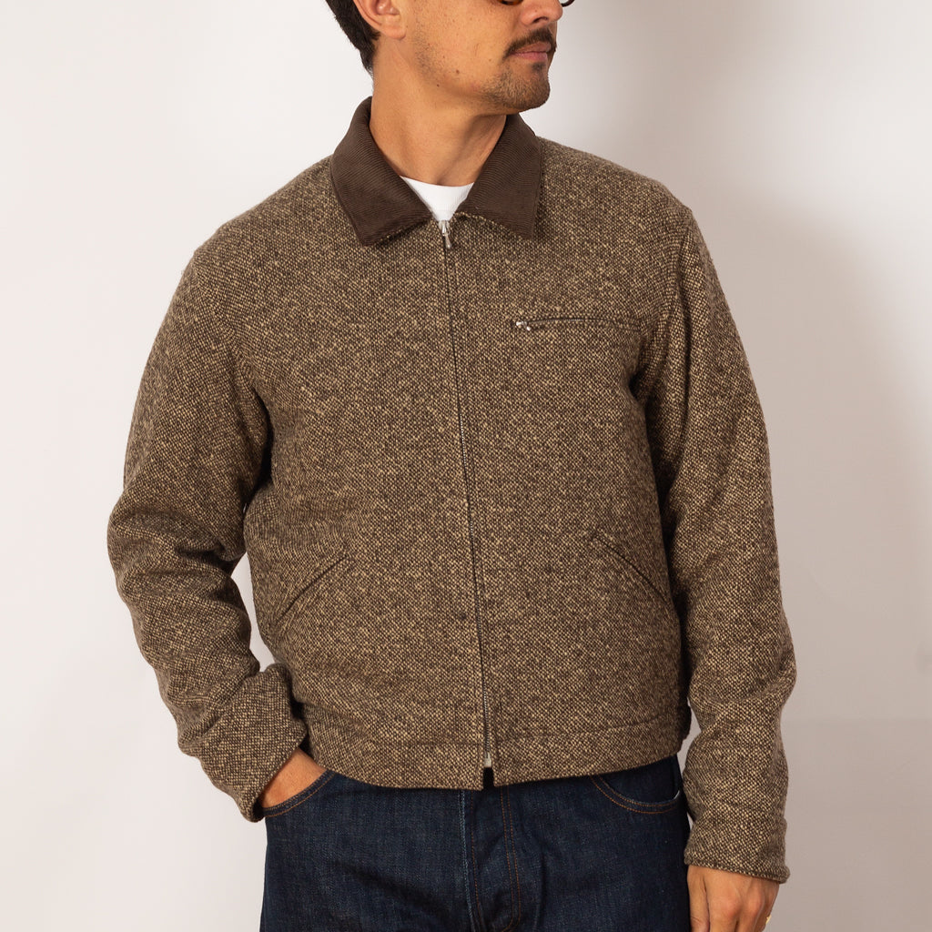 Homespun Tweed Zip Blouson - Brown