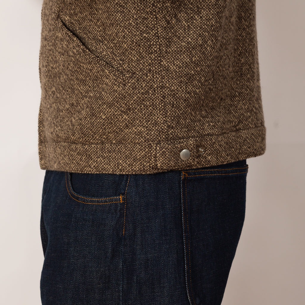 Homespun Tweed Zip Blouson - Brown