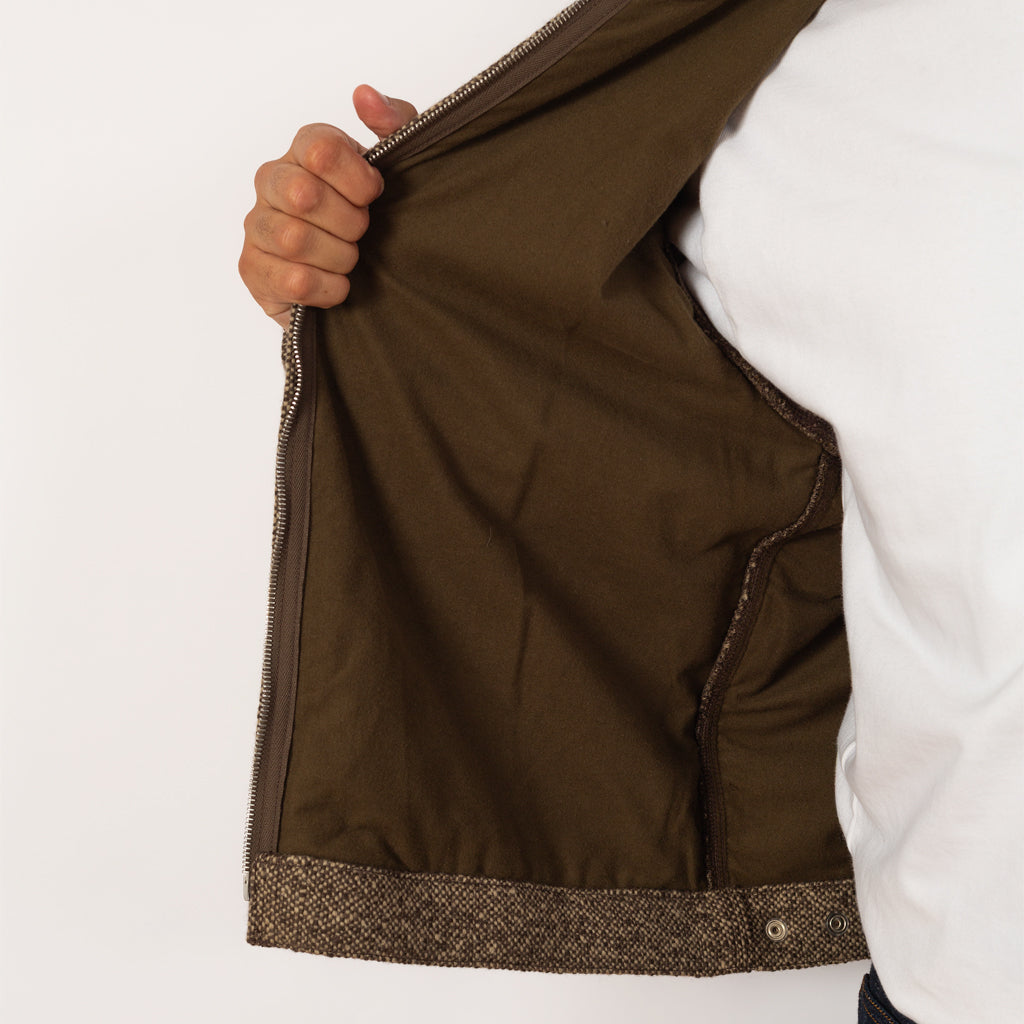Homespun Tweed Zip Blouson - Brown