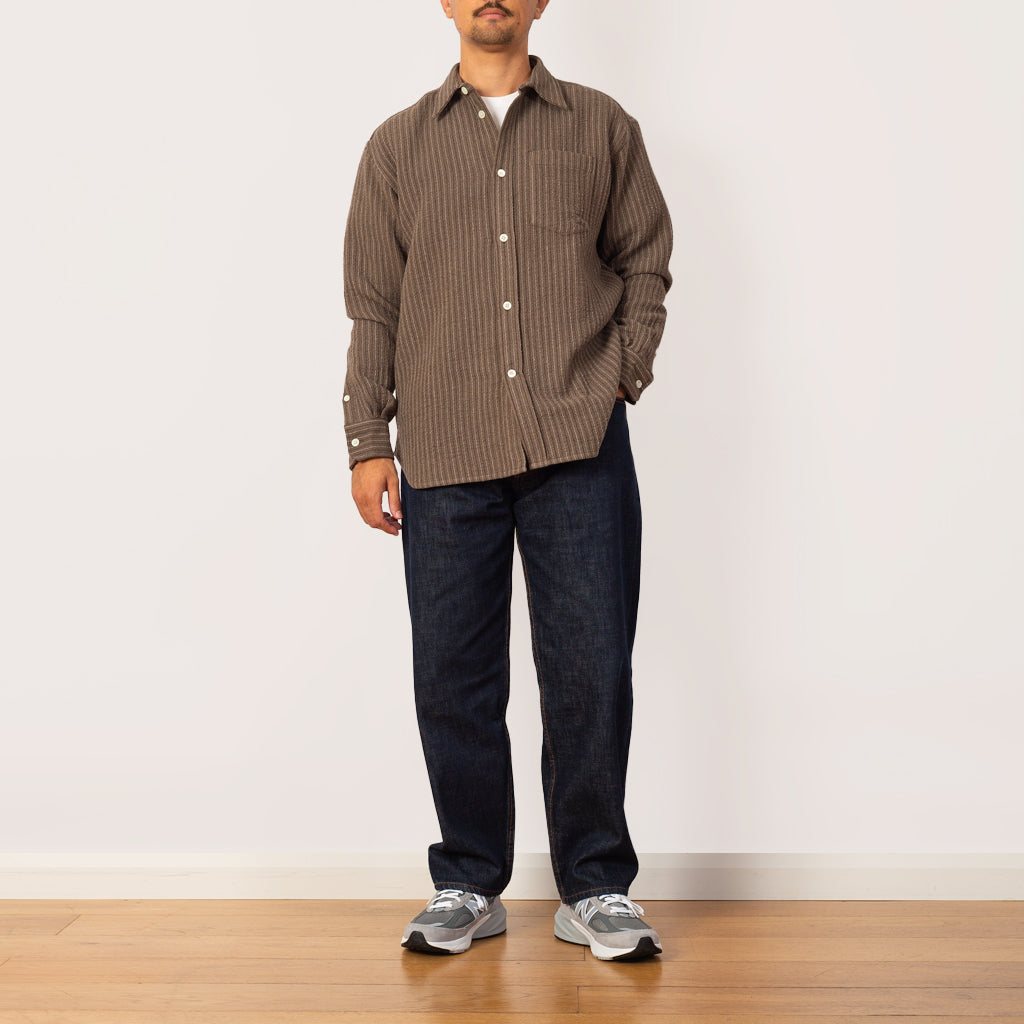 Ole Oversized Wool Stripe Shirt - Seal Brown (9024)