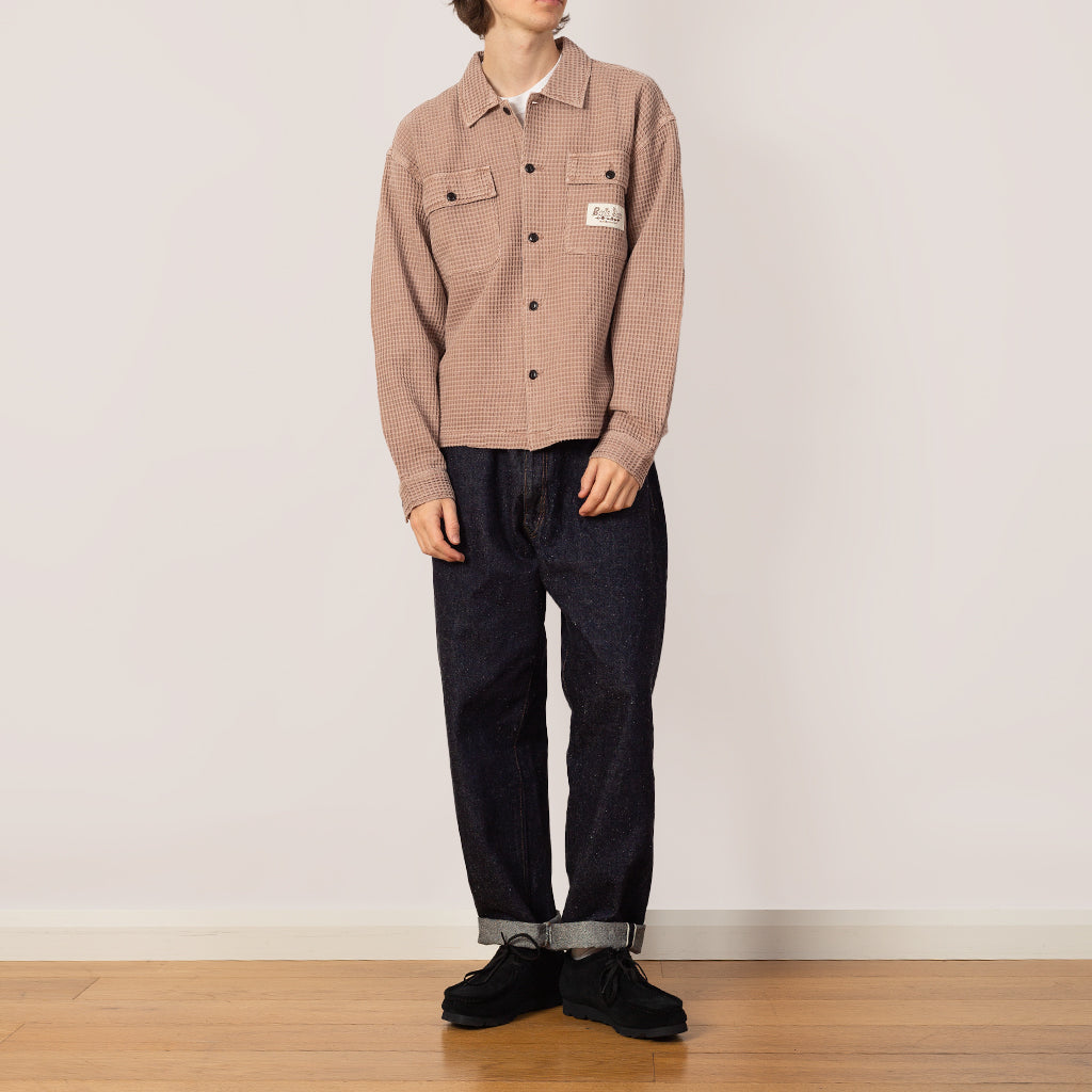 WAFFLE BUTTON FRONT SHIRT - Sand