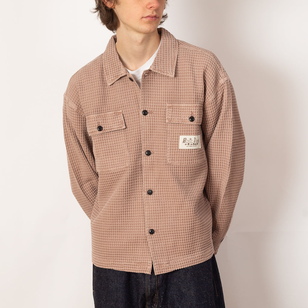 WAFFLE BUTTON FRONT SHIRT - Sand