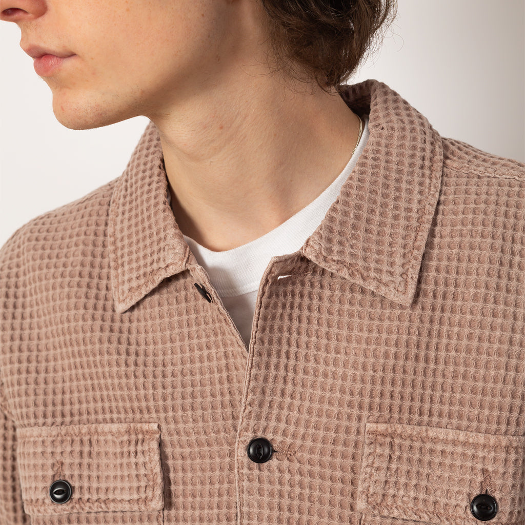 WAFFLE BUTTON FRONT SHIRT - Sand