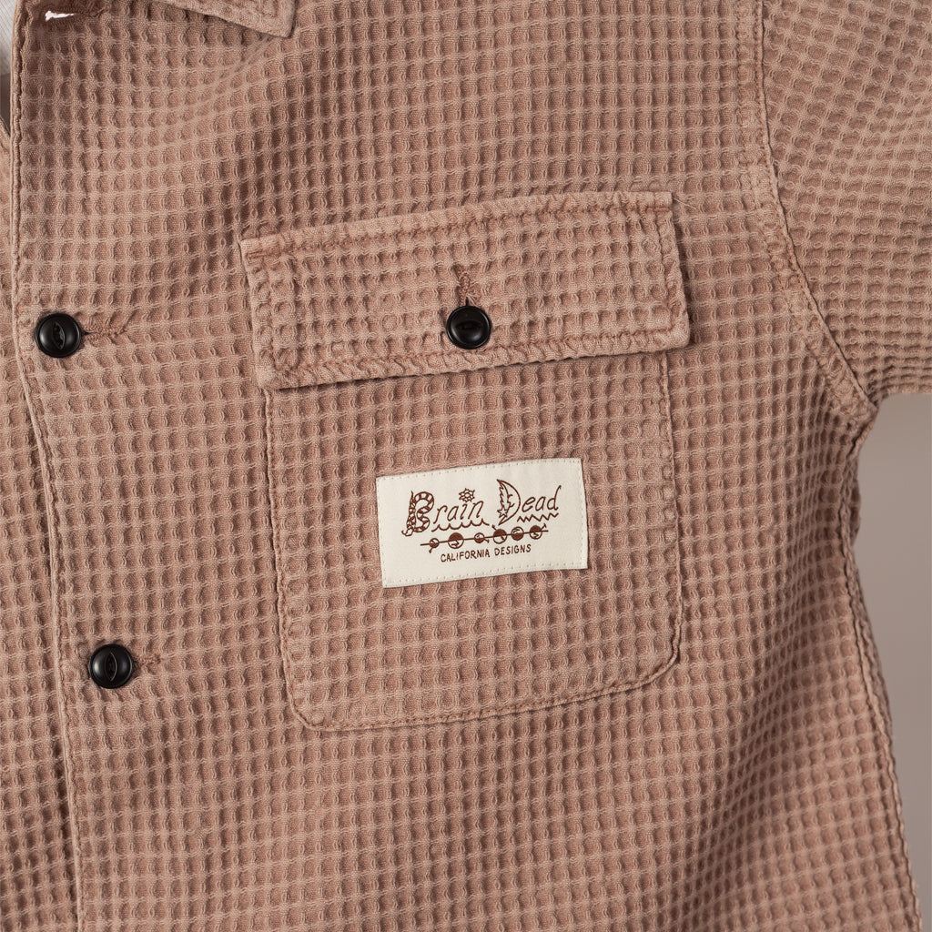 WAFFLE BUTTON FRONT SHIRT - Sand