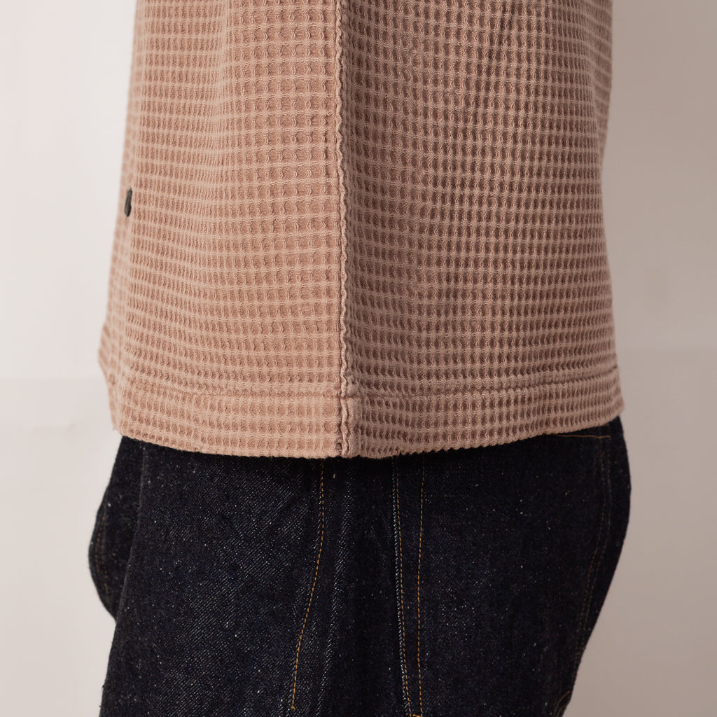 WAFFLE BUTTON FRONT SHIRT - Sand