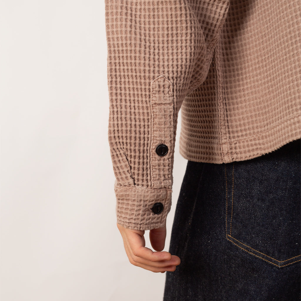 WAFFLE BUTTON FRONT SHIRT - Sand